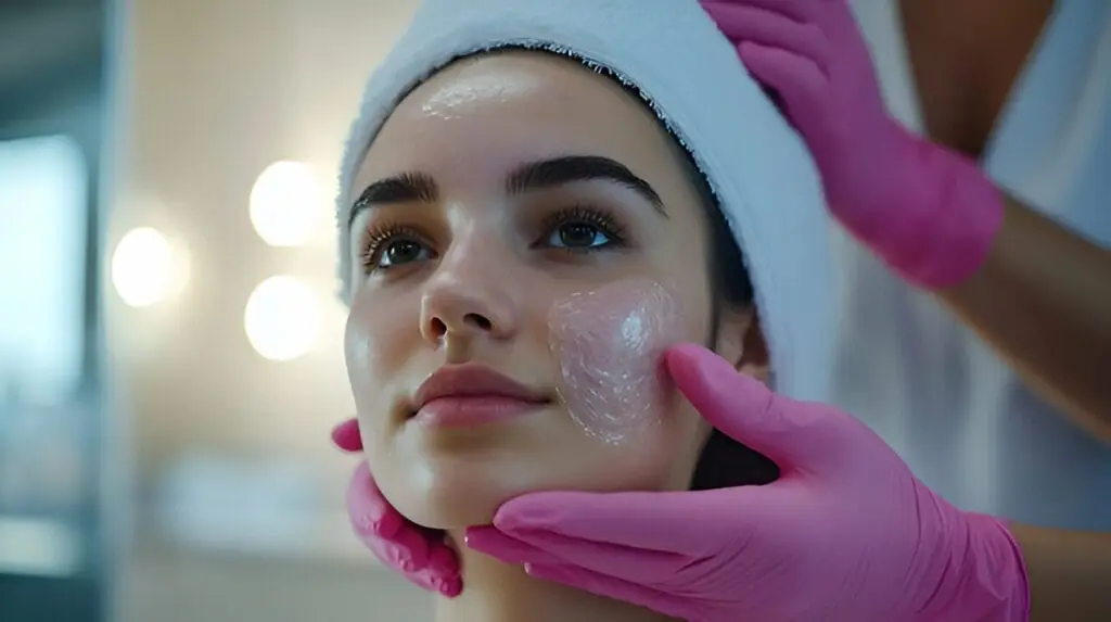 A woman with radiant skin used to explain why winter is the ideal season for deep-exfoliating chemical peel treatments.