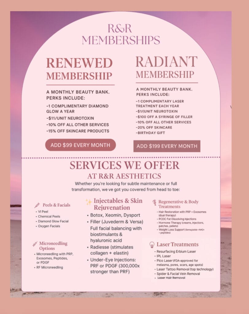 R&R Aesthetics, Membership Plan & Services, Roswell Ga