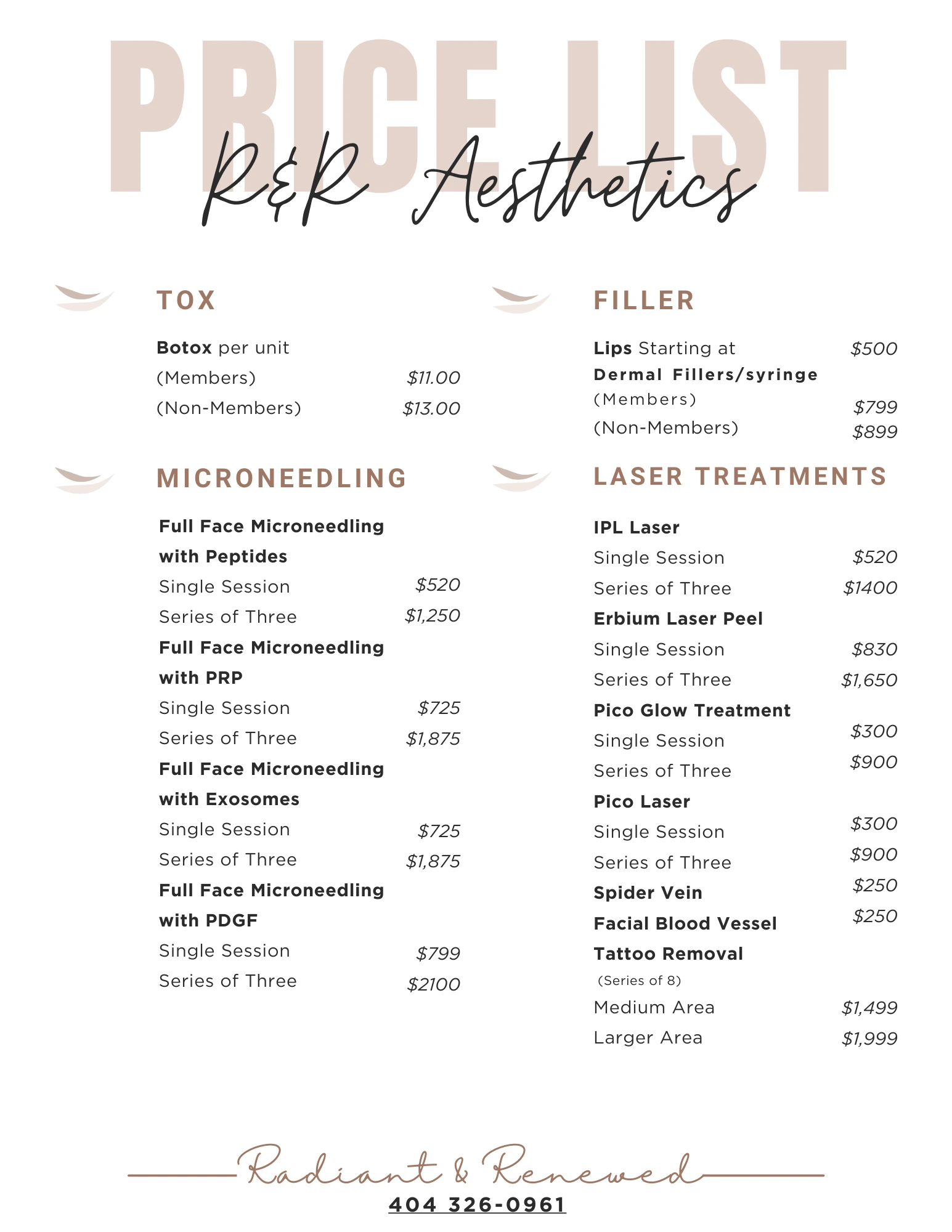 Price-list-1-R&R-Aesthetics-Roswell-Ga